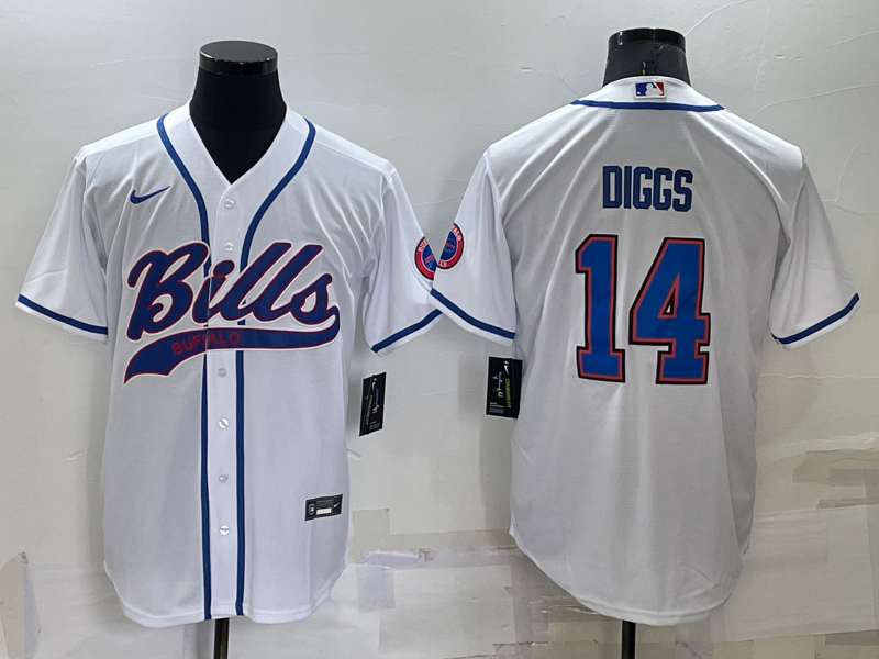 Custom Men’s Buffalo Bills #14 Stefon Diggs White Cool Base Stitched Baseball Jersey