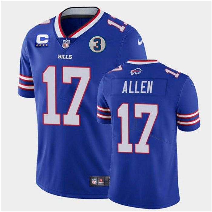 Custom Men’s Buffalo Bills #17 Josh Allen 2022 Royal With 4-Star C Patch And NO.3 Patch Vapor Untouchable Limited Stitched Jersey
