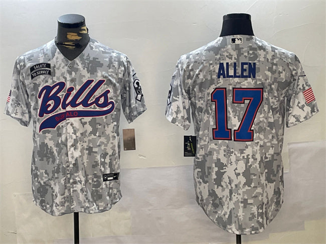 Custom Men’s Buffalo Bills #17 Josh Allen 2024 Arctic Camo Salute To Service Stitched Baseball Jersey