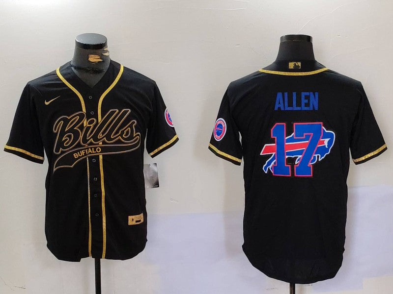 Custom Men’s Buffalo Bills #17 Josh Allen Black Cool Base Stitched Baseball Jersey