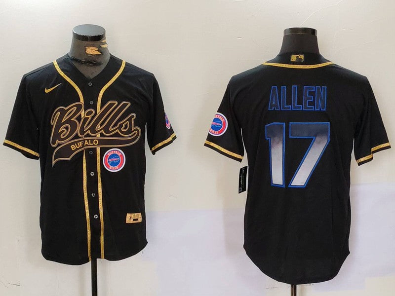 Custom Men’s Buffalo Bills #17 Josh Allen Black Cool Base Stitched Baseball Jerseys