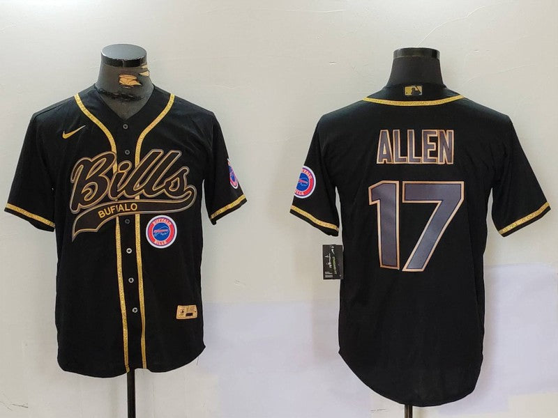 Custom Men’s Buffalo Bills #17 Josh Allen Black Cool Base Stitched Baseball Jerseys