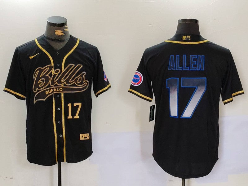 Custom Men’s Buffalo Bills #17 Josh Allen Black Cool Base Stitched Baseball Jerseys