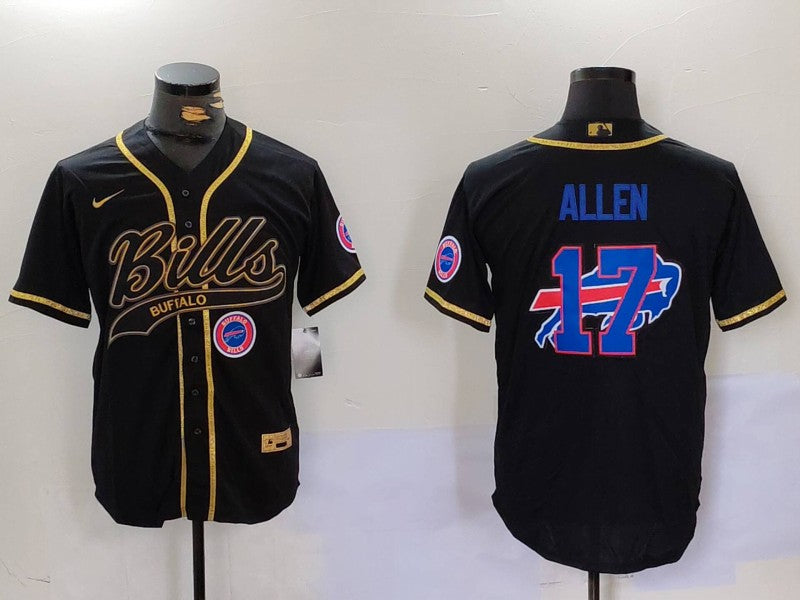 Custom Men’s Buffalo Bills #17 Josh Allen Black Cool Base Stitched Baseball Jerseys