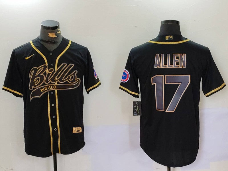 Custom Men’s Buffalo Bills #17 Josh Allen Black Cool Base Stitched Baseball Jerseys