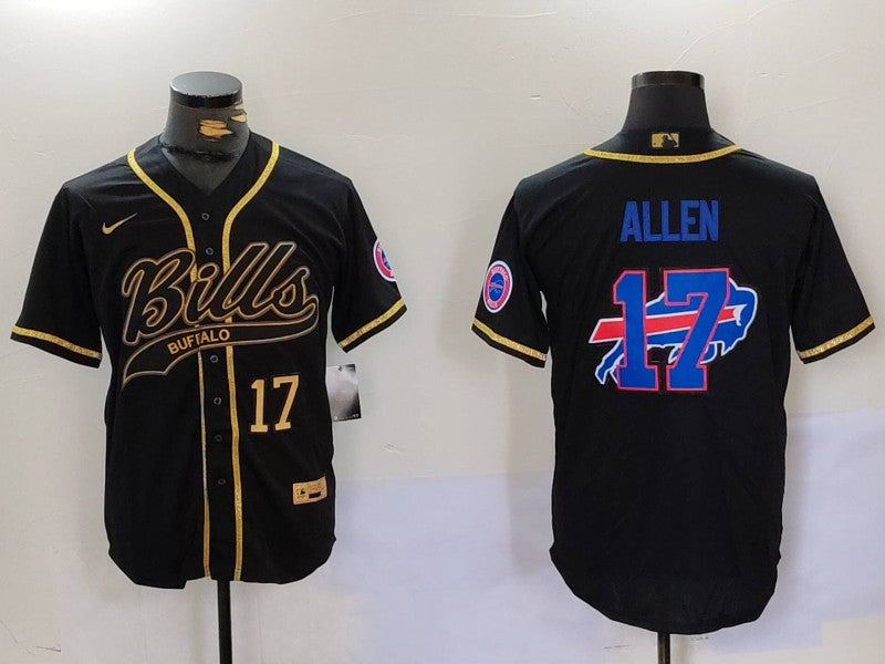 Custom Men’s Buffalo Bills #17 Josh Allen Black Cool Base Stitched Baseball Jerseys