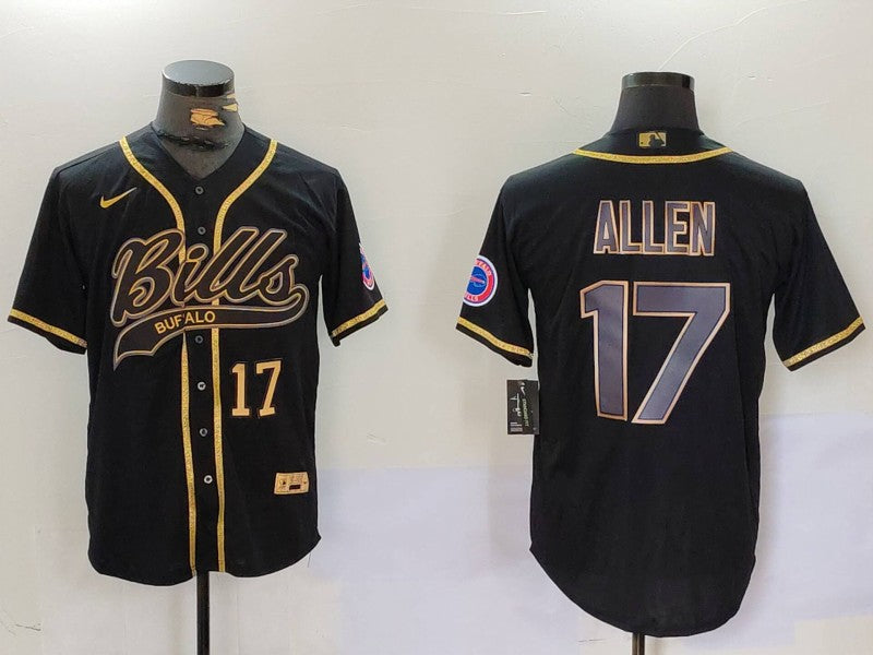 Custom Men’s Buffalo Bills #17 Josh Allen Black Cool Base Stitched Baseball Jerseys