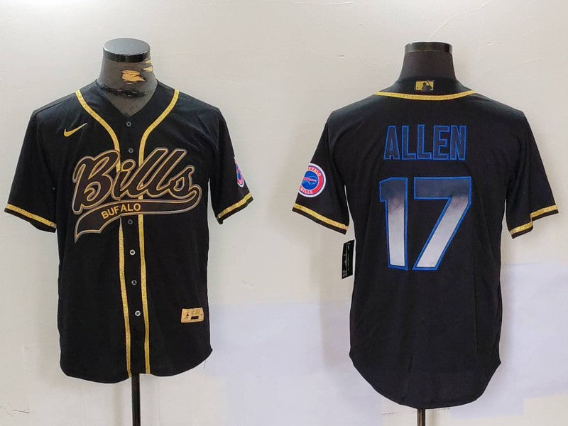 Custom Men’s Buffalo Bills #17 Josh Allen Black Cool Base Stitched Baseball Jerseys