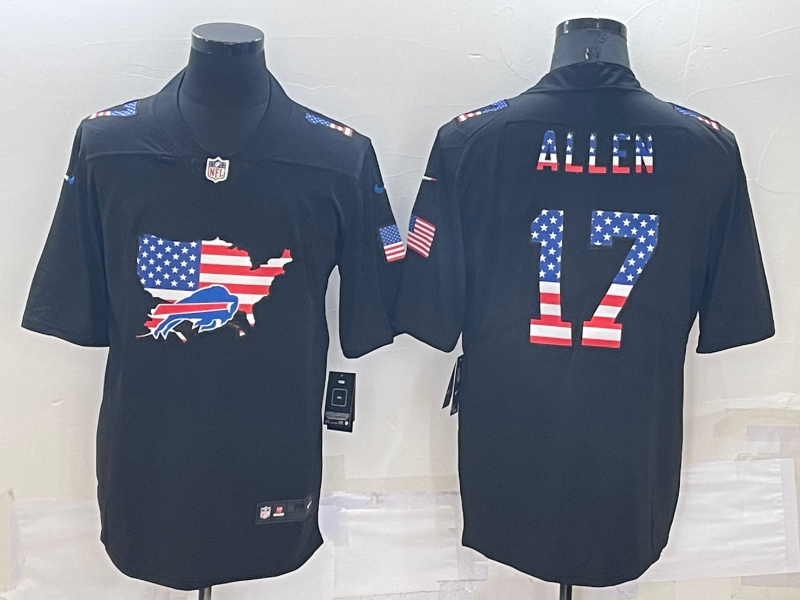 Custom Men’s Buffalo Bills #17 Josh Allen Black USA Flag Limited Stitched Jersey
