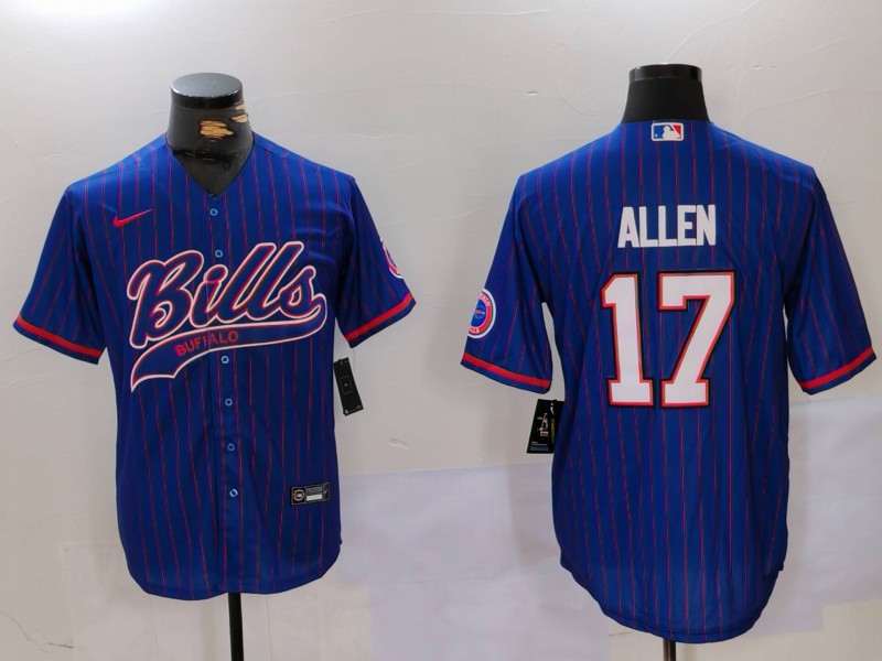 Custom Men’s Buffalo Bills #17 Josh Allen Blue Team Cool Base Stitched Baseball Jerseys