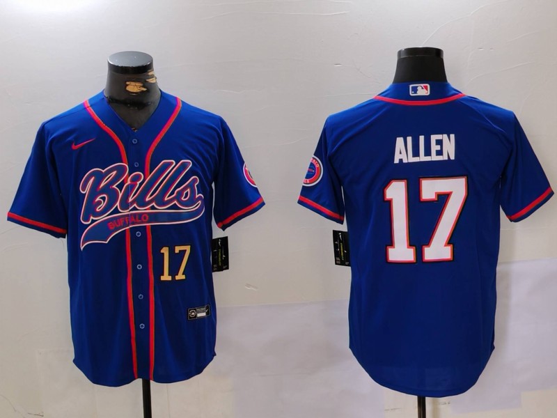 Custom Men’s Buffalo Bills #17 Josh Allen Blue Team Cool Base Stitched Baseball Jerseys