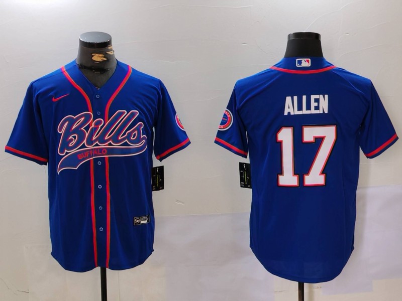 Custom Men’s Buffalo Bills #17 Josh Allen Blue Team Cool Base Stitched Baseball Jersey