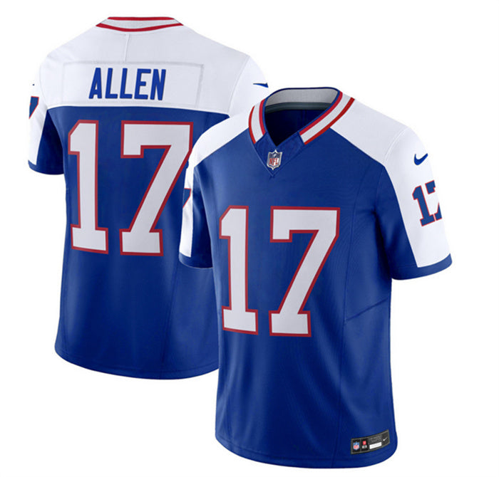 Custom Men’s Buffalo Bills #17 Josh Allen Blue White 2023 F.U.S.E. Throwback Vapor Untouchable Limited Stitched Jersey