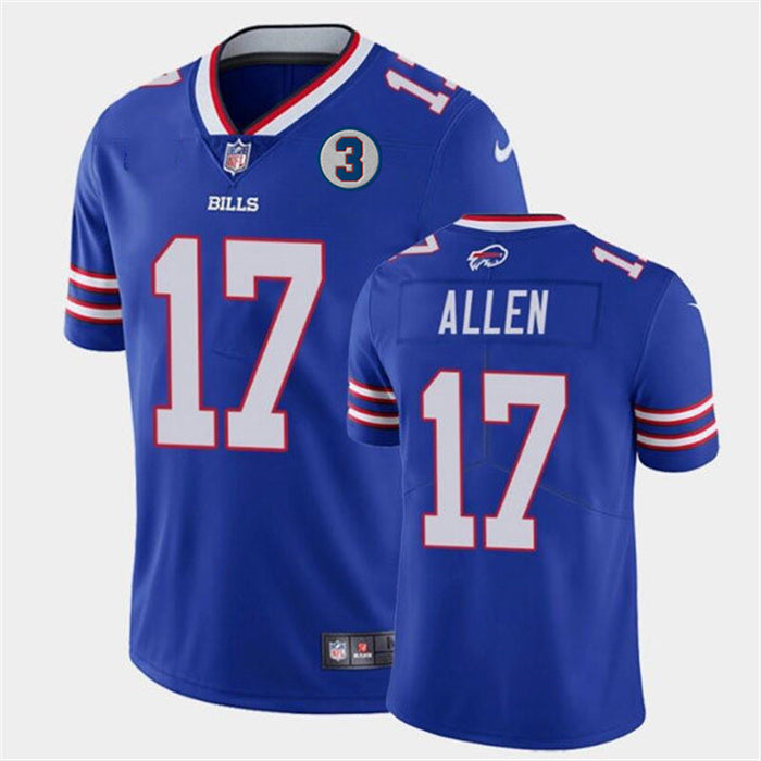 Custom Men’s Buffalo Bills #17 Josh Allen Blue With NO.3 Patch Vapor Untouchable Limited Stitched Jersey