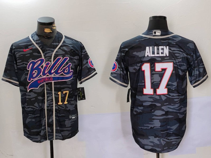 Custom Men’s Buffalo Bills #17 Josh Allen Camo Team Cool Base Stitched Baseball Jerseys