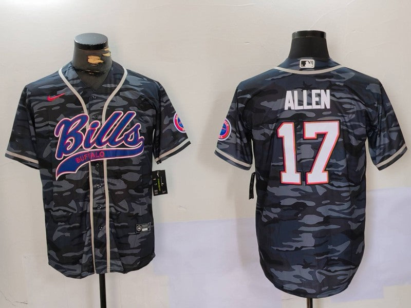 Custom Men’s Buffalo Bills #17 Josh Allen Camo Team Cool Base Stitched Baseball Jerseys