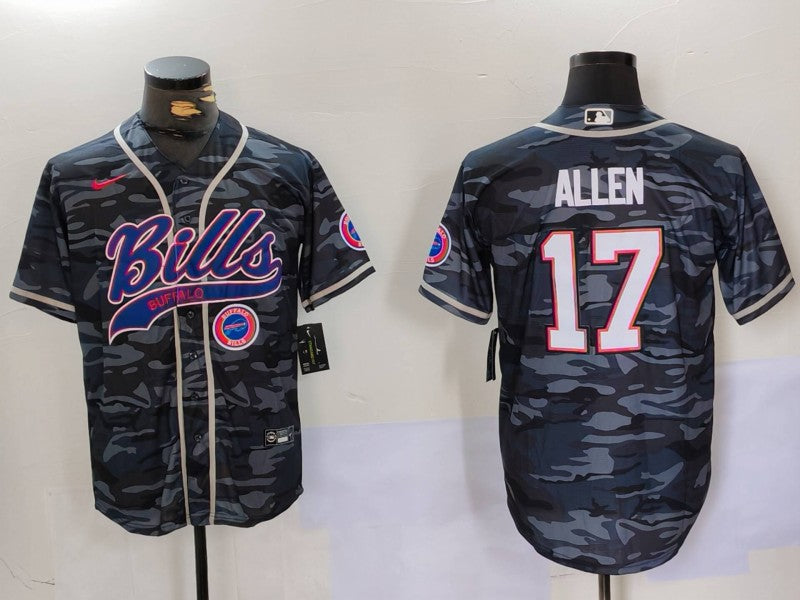 Custom Men’s Buffalo Bills #17 Josh Allen Camo Team Cool Base Stitched Baseball Jersey