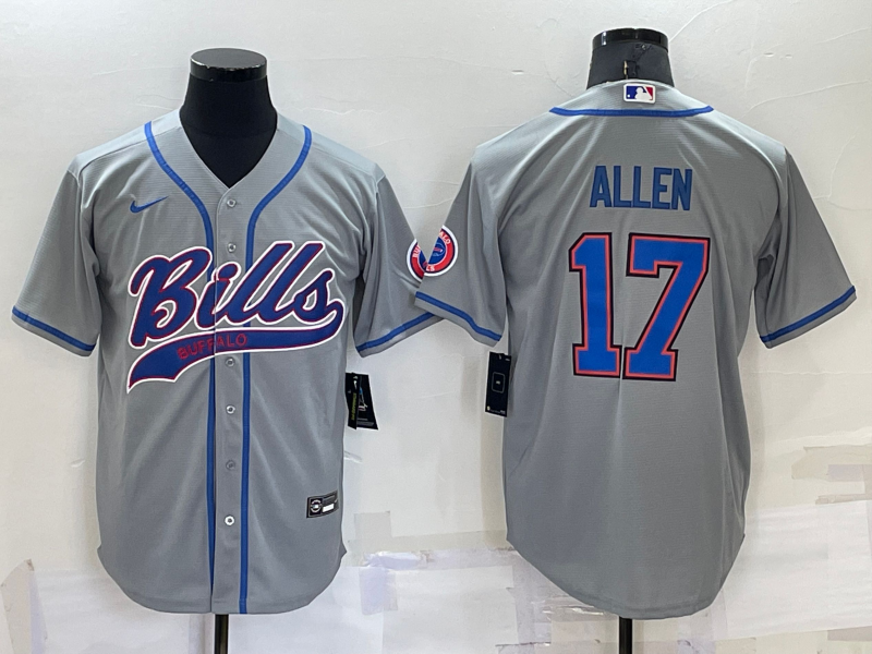 Custom Men’s Buffalo Bills #17 Josh Allen Gray Cool Base Stitched Baseball Jersey