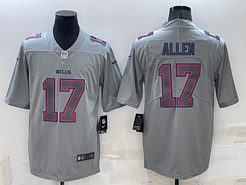 Custom Men’s Buffalo Bills #17 Josh Allen Grey Atmosphere Fashion Stitched Jersey