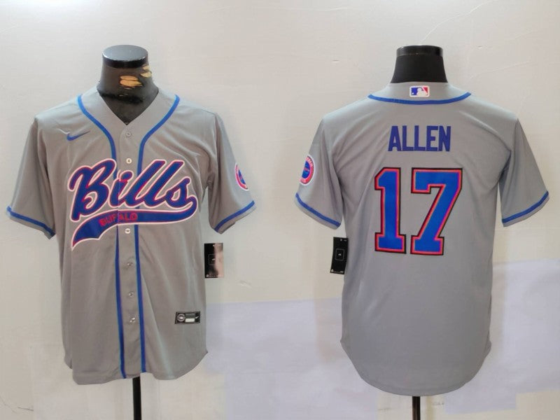 Custom Men’s Buffalo Bills #17 Josh Allen Grey Team Cool Base Stitched Baseball Jerseys