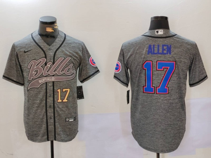 Custom Men’s Buffalo Bills #17 Josh Allen Grey Team Cool Base Stitched Baseball Jerseys