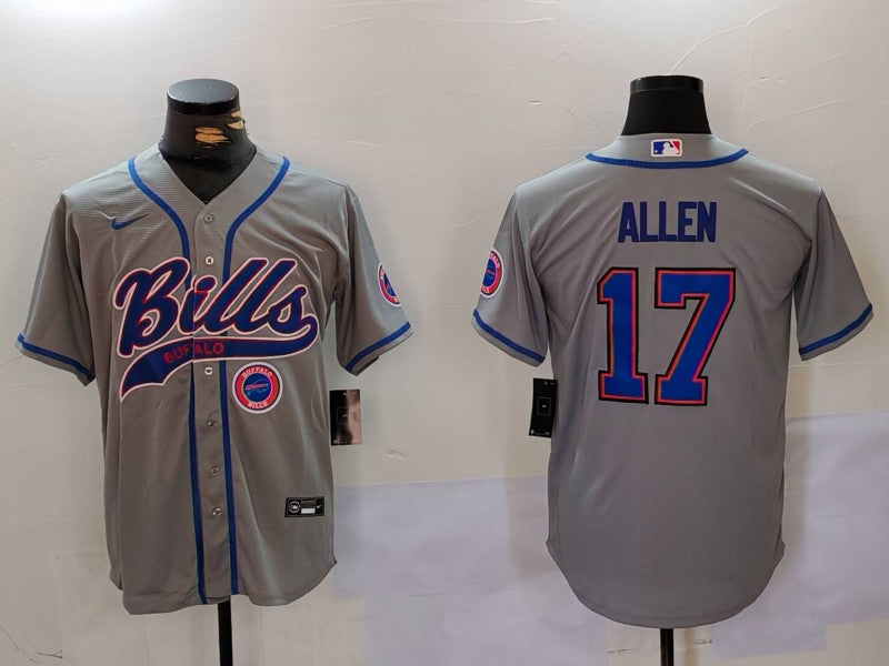 Custom Men’s Buffalo Bills #17 Josh Allen Grey Team Cool Base Stitched Baseball Jerseys