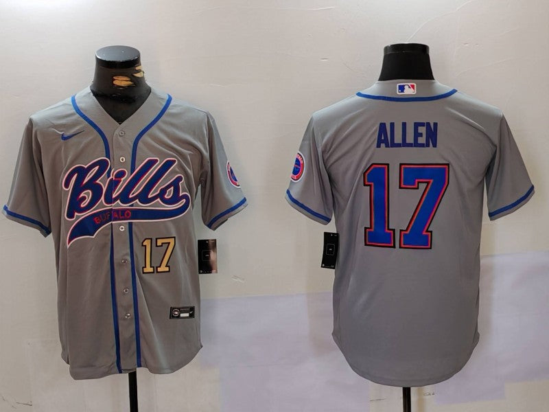 Custom Men’s Buffalo Bills #17 Josh Allen Grey Team Cool Base Stitched Baseball Jersey