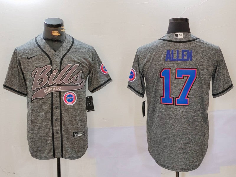 Custom Men’s Buffalo Bills #17 Josh Allen Grey Team Cool Base Stitched Baseball Jerseys