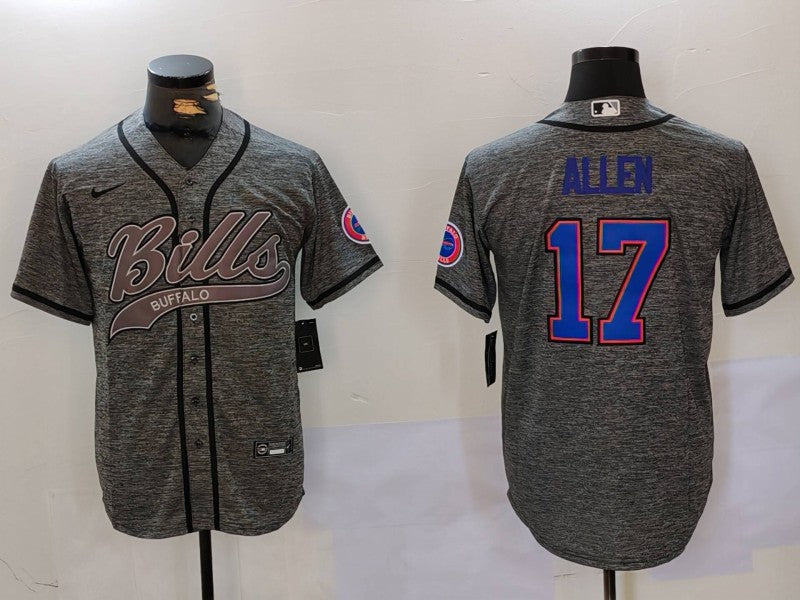Custom Men’s Buffalo Bills #17 Josh Allen Grey Team Cool Base Stitched Baseball Jerseys