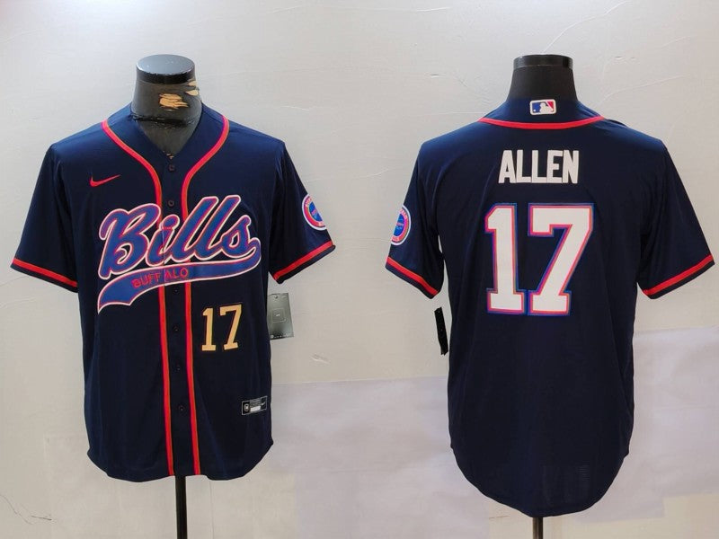 Custom Men’s Buffalo Bills #17 Josh Allen Navy Team Cool Base Stitched Baseball Jerseys