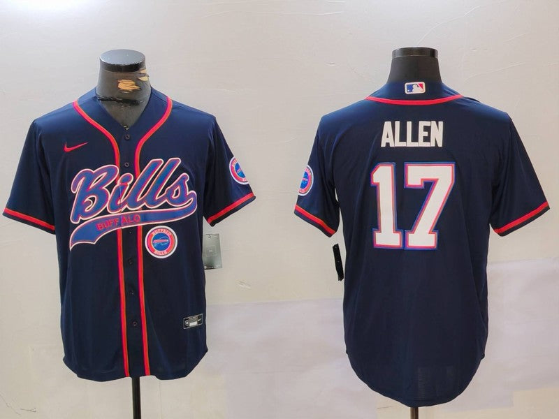Custom Men’s Buffalo Bills #17 Josh Allen Navy Team Cool Base Stitched Baseball Jerseys