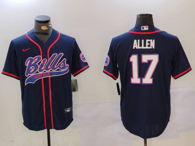 Custom Men’s Buffalo Bills #17 Josh Allen Navy Team Cool Base Stitched Baseball Jersey