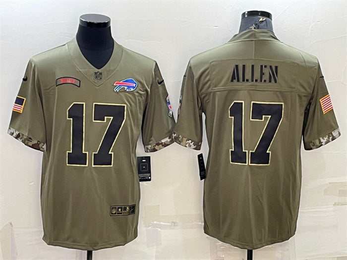 Custom Men’s Buffalo Bills #17 Josh Allen Olive 2022 Salute To Service Limited Stitched Jersey