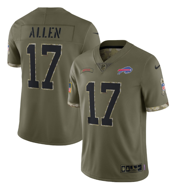 Custom Men’s Buffalo Bills #17 Josh Allen Olive 2022 Salute To Service Limited Stitched Jersey