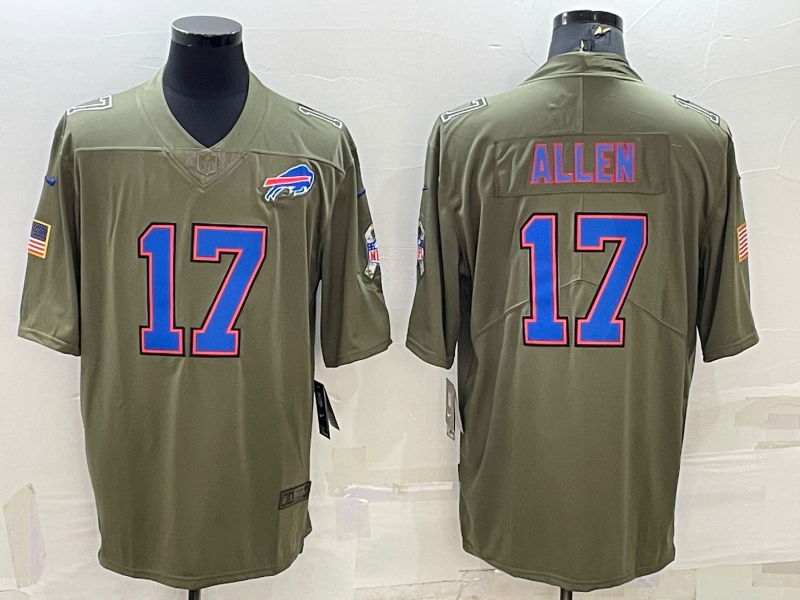 Custom Men’s Buffalo Bills #17 Josh Allen Olive Salute To Service Limited Stitched Jersey