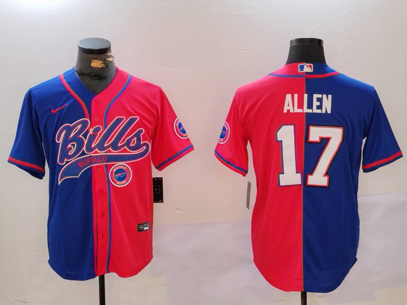 Custom Men’s Buffalo Bills #17 Josh Allen Red Blue Team Cool Base Stitched Baseball Jerseys