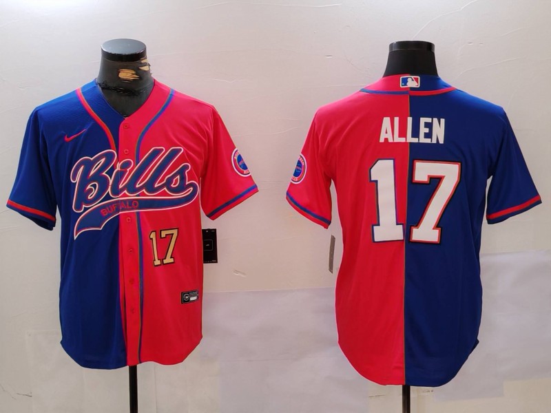 Custom Men’s Buffalo Bills #17 Josh Allen Red Blue Team Cool Base Stitched Baseball Jersey