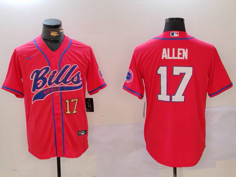 Custom Men’s Buffalo Bills #17 Josh Allen Red Cool Base Stitched Baseball Jerseys