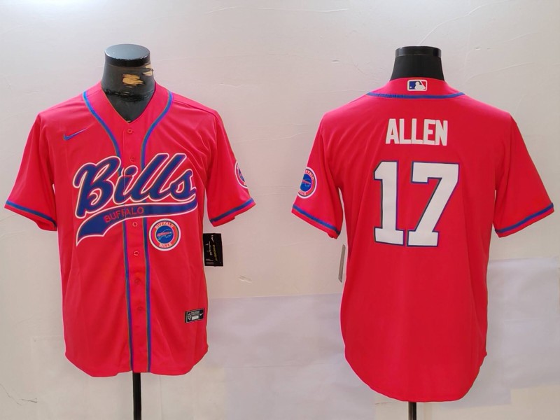 Custom Men’s Buffalo Bills #17 Josh Allen Red Cool Base Stitched Baseball Jerseys