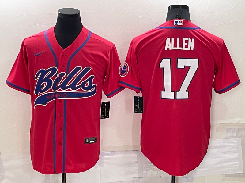 Custom Men’s Buffalo Bills #17 Josh Allen Red Cool Base Stitched Baseball Jersey