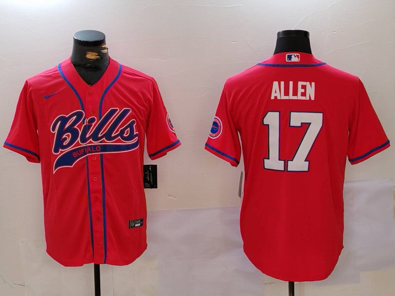 Custom Men’s Buffalo Bills #17 Josh Allen Red Cool Base Stitched Baseball Jersey