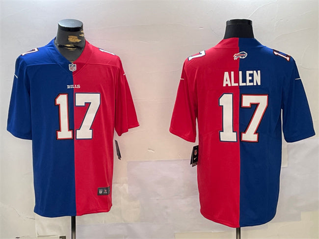 Custom Men’s Buffalo Bills #17 Josh Allen Royal Red Split Limited Stitched Jersey
