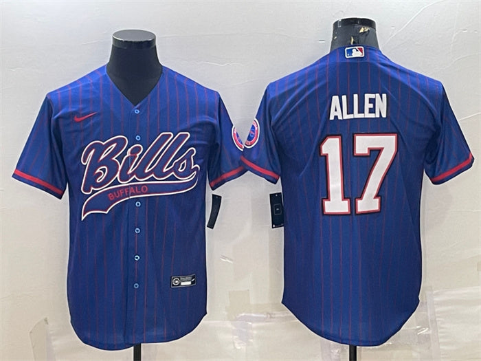 Custom Men’s Buffalo Bills #17 Josh Allen Royal With Patch Cool Base Stitched Baseball Jersey