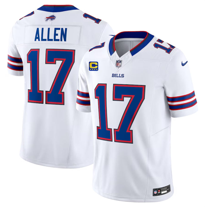 Custom Men’s Buffalo Bills #17 Josh Allen White 2023 F.U.S.E. With 4-Star C Patch Vapor Untouchable Limited Stitched Jersey