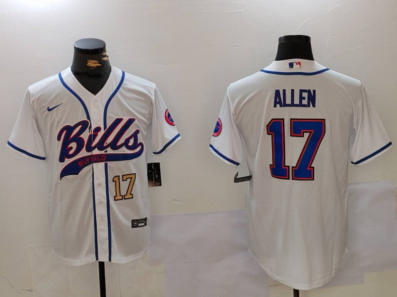 Custom Men’s Buffalo Bills #17 Josh Allen White Cool Base Stitched Baseball Jerseys