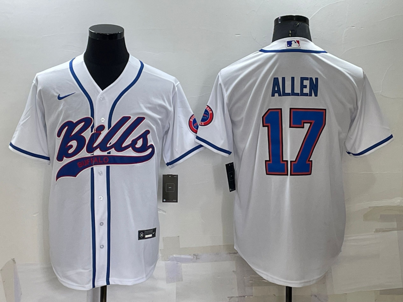 Custom Men’s Buffalo Bills #17 Josh Allen White Cool Base Stitched Baseball Jersey