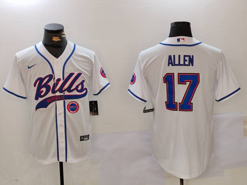 Custom Men’s Buffalo Bills #17 Josh Allen White Cool Base Stitched Baseball Jersey