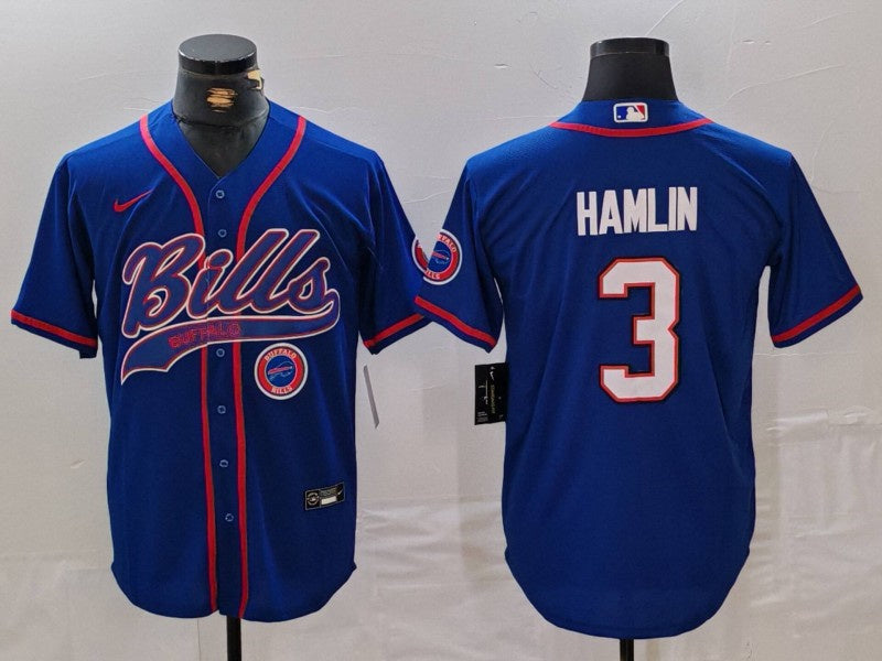 Custom Men’s Buffalo Bills #3 Damar Hamlin Blue With Patch Cool Base Stitched Baseball Jerseys