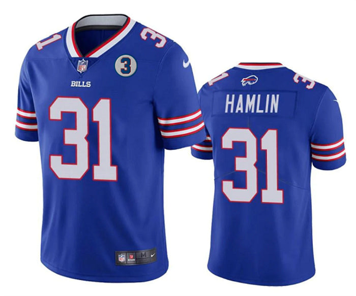 Custom Men’s Buffalo Bills #31 Damar Hamlin Blue With NO.3 Patch Vapor Untouchable Limited Stitched Jersey