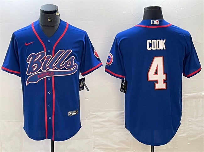 Custom Men’s Buffalo Bills #4 James Cook Blue With Patch Cool Base Stitched Baseball Jersey